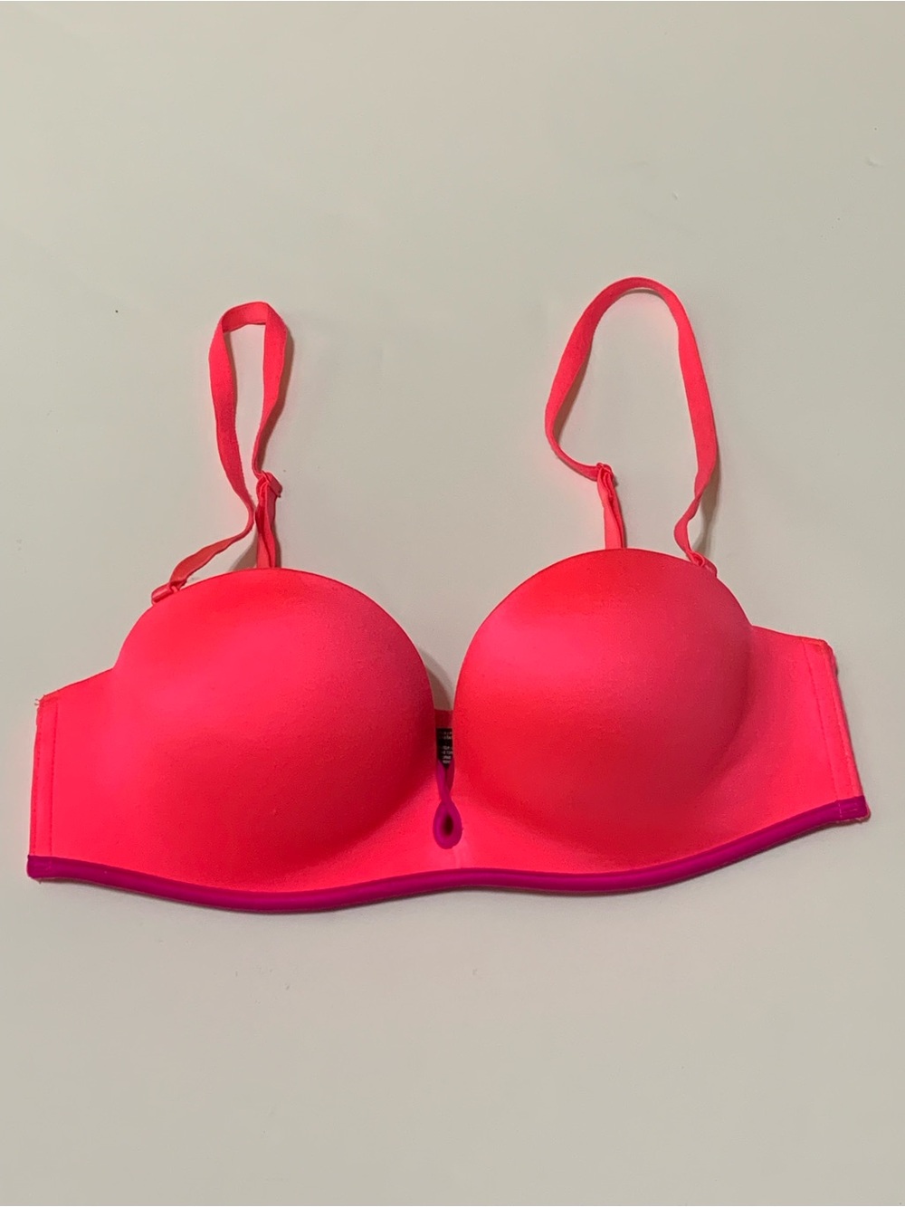 Victoria's Secret Strapless Convertible Padded Push Up Bra Neon Pink 34A